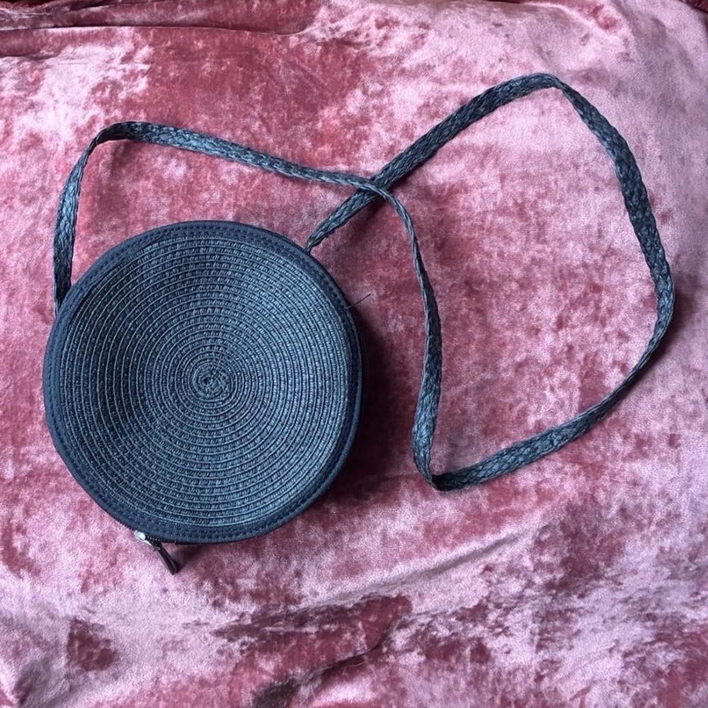 Black woven paper straw purse